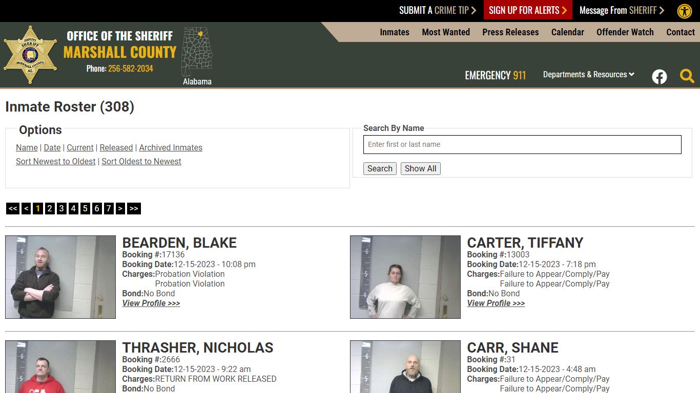 Inmate Roster (314) - Marshall County Sheriff's Office