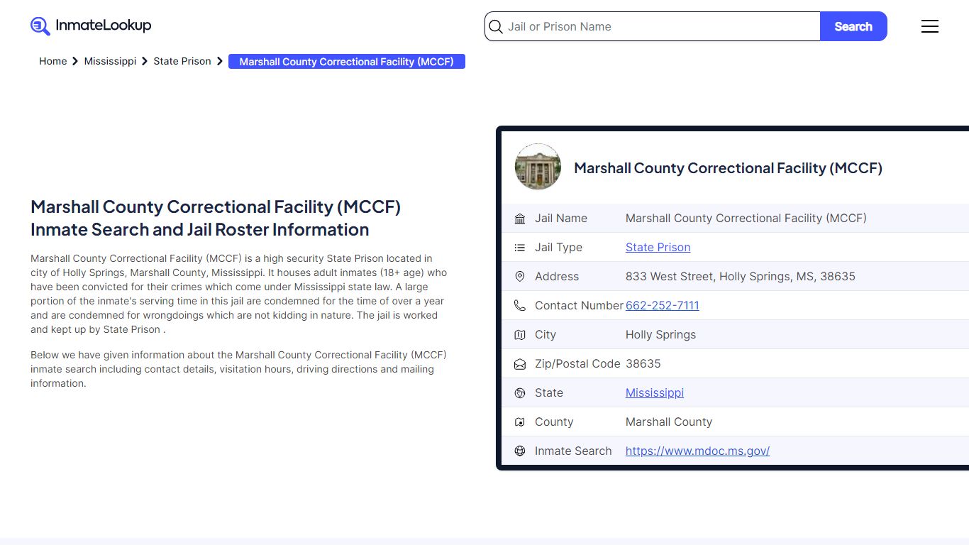 Marshall County Correctional Facility (MCCF) Inmate Search, Jail Roster ...