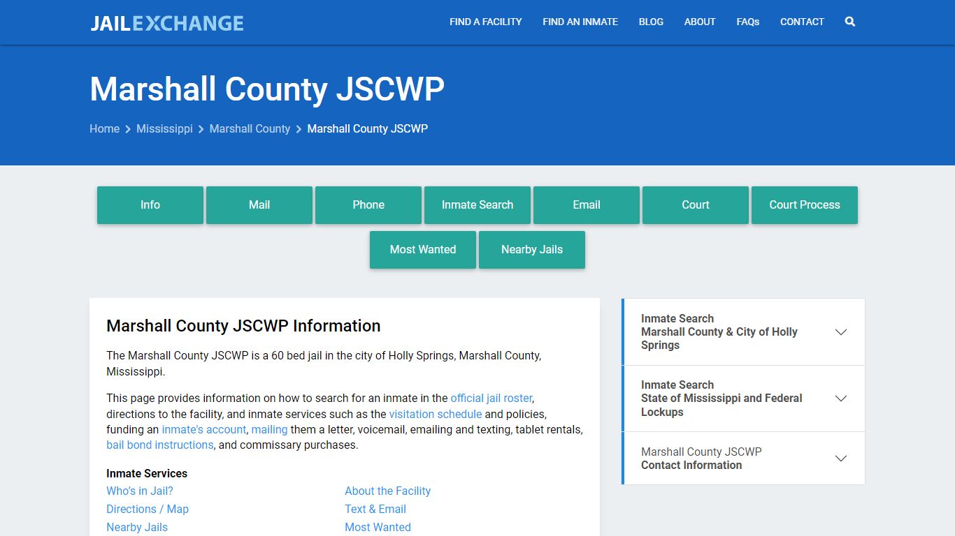 Marshall County JSCWP, MS Inmate Search, Information - Jail Exchange