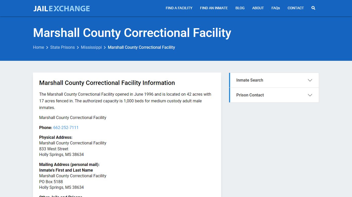 Marshall County Correctional Facility Inmate Search, MS - Jail Exchange